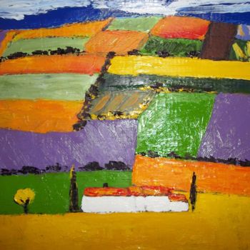 Painting titled "bastide en provence" by Baka Artiste Peintre Figuratif Expréssio, Original Artwork, Oil Mounted on Cardboard