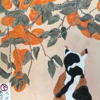 Картина под названием "le chat orange" - Eric Pailhassard, Подлинное произведение искусства, Акрил