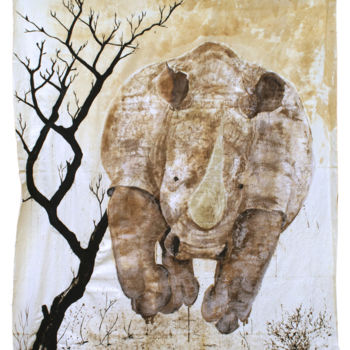 Peinture intitulée "rhinoceros-sur-drap…" par Éric Plateau, Œuvre d'art originale, Autre