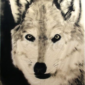 Painting titled "loup-290x190" by Éric Plateau, Original Artwork, Ink