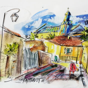 Painting titled "Oléron - Une rue de…" by Eric Raimbault, Original Artwork, Watercolor