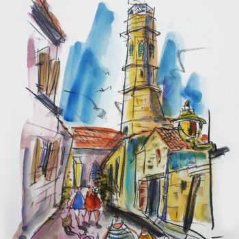 绘画 标题为“Oléron - Rue de St-…” 由Eric Raimbault, 原创艺术品, 水彩