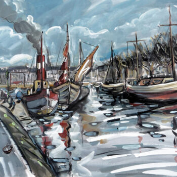 Peinture intitulée "Le départ du vapeur" par Eric Raimbault, Œuvre d'art originale, Gouache