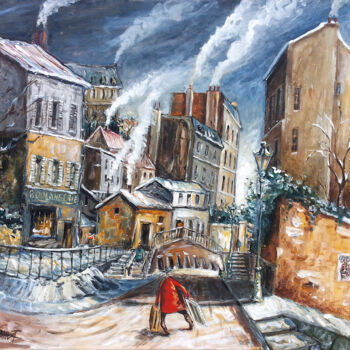 Peinture intitulée "Montmartre - La rue…" par Eric Raimbault, Œuvre d'art originale, Acrylique Monté sur Carton