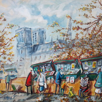 Painting titled "Les bouquinistes -…" by Eric Raimbault, Original Artwork, Acrylic Mounted on Wood Stretcher frame
