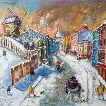 Pintura intitulada "Une rue de Montmart…" por Eric Raimbault, Obras de arte originais, Pastel Montado em Cartão