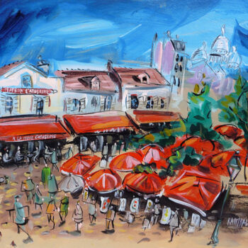 Painting titled "Place du Tertre" by Eric Raimbault, Original Artwork, Acrylic Mounted on Wood Stretcher frame