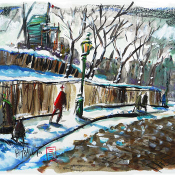 绘画 标题为“La neige à Montmart…” 由Eric Raimbault, 原创艺术品, 水彩 安装在纸板上