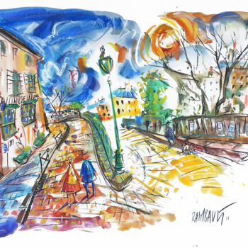 Painting titled "Promenade à Montmar…" by Eric Raimbault, Original Artwork, Watercolor Mounted on Cardboard