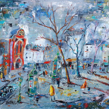Painting titled "La place des Abbess…" by Eric Raimbault, Original Artwork, Acrylic Mounted on Wood Stretcher frame