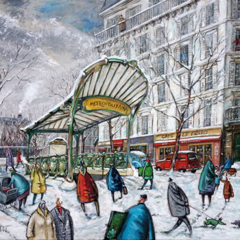 Painting titled "Le métro de la plac…" by Eric Raimbault, Original Artwork, Acrylic Mounted on Wood Stretcher frame