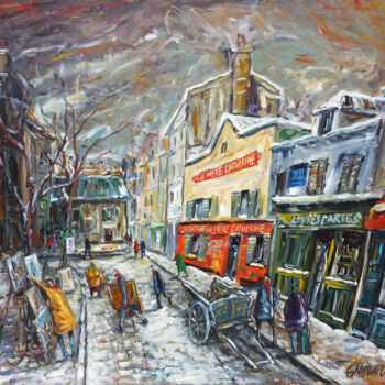 Painting titled "La place du tertre…" by Eric Raimbault, Original Artwork, Acrylic Mounted on Wood Stretcher frame