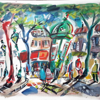 Painting titled "Place Saint-André d…" by Eric Raimbault, Original Artwork, Acrylic Mounted on Wood Stretcher frame