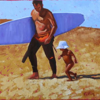 Pittura intitolato "papa-surfeur.jpg" da Eric Roy, Opera d'arte originale, Olio