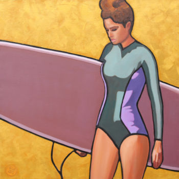 Pittura intitolato "surfeuse dorée.jpg" da Eric Roy, Opera d'arte originale, Olio