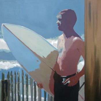 Painting titled "surfeur barrière.jpg" by Eric Roy, Original Artwork, Oil