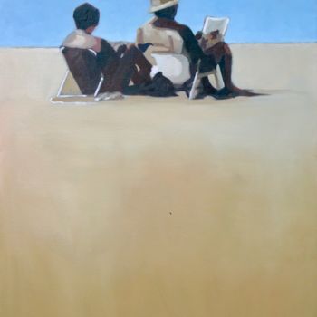 Pittura intitolato "couple-seul-plage-1…" da Eric Roy, Opera d'arte originale, Olio