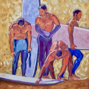 Painting titled "4 surfeurs.jpg" by Eric Roy, Original Artwork, Oil