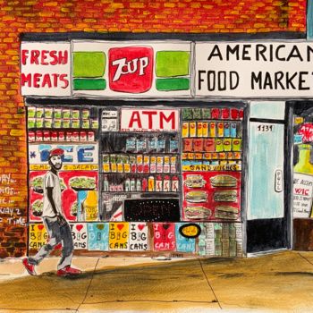 Painting titled "American food market" by Eric Stephan, Original Artwork, Acrylic