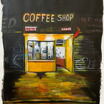 Malerei mit dem Titel "Coffee shop" von Eric Stephan, Original-Kunstwerk, Acryl