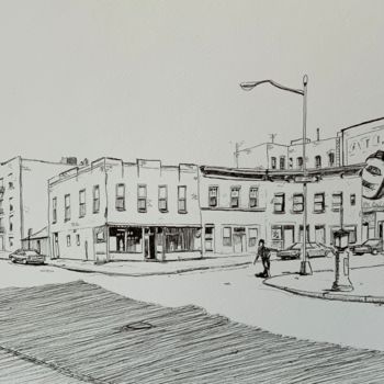 Drawing titled "In the street" by Eric Stephan, Original Artwork, Ink