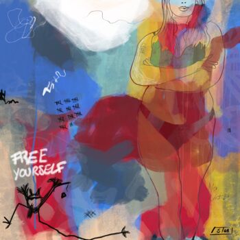 Digitale Kunst mit dem Titel "Free Yourself #1" von Eric Stephan, Original-Kunstwerk, Digitale Malerei Auf Andere starre Pla…