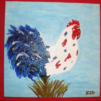 Painting titled "beau coq" by Zeg, Original Artwork, Acrylic
