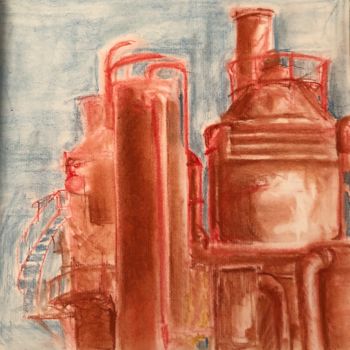 Drawing titled "Gas Works" by Erica Everage, Original Artwork, Chalk