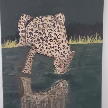 Painting titled "Un jaguar se rafraî…" by Eric Altmeyer, Original Artwork, Acrylic Mounted on Wood Stretcher frame