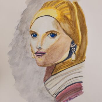 Painting titled "Femme au foulard" by Eric Altmeyer, Original Artwork, Watercolor