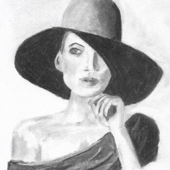 Drawing titled "Chapeau et séduction" by Eric Audry, Original Artwork, Charcoal