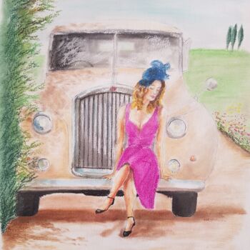 Drawing titled "Madame et son cabri…" by Eric Audry, Original Artwork, Pastel