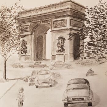 Disegno intitolato ""Arc de Triomphe 19…" da Eric Audry, Opera d'arte originale, Carbone