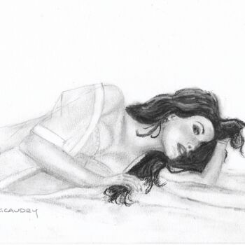 Drawing titled "Madame se repose" by Eric Audry, Original Artwork, Charcoal