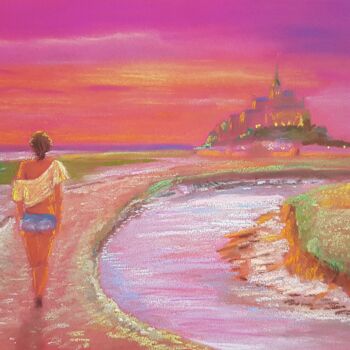 Drawing titled ""Le Mont St Michel"" by Eric Audry, Original Artwork, Pastel