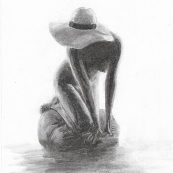 Drawing titled "Seule" by Eric Audry, Original Artwork, Charcoal