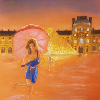 图画 标题为“Le Louvre - Paris” 由Eric Audry, 原创艺术品, 粉彩