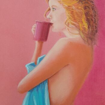 Dessin intitulée "Le café du matin" par Eric Audry, Œuvre d'art originale, Pastel