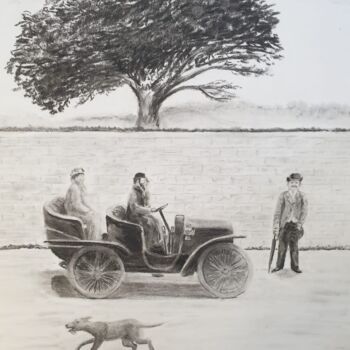 Disegno intitolato "L'automobile - Débu…" da Eric Audry, Opera d'arte originale, Carbone
