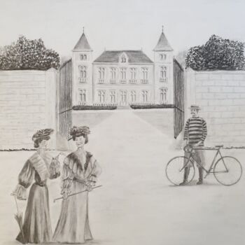 Drawing titled "La demeure - Début…" by Eric Audry, Original Artwork, Charcoal Mounted on Cardboard