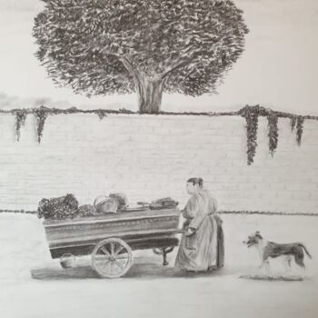 Dibujo titulada "La marchande - Débu…" por Eric Audry, Obra de arte original, Carbón