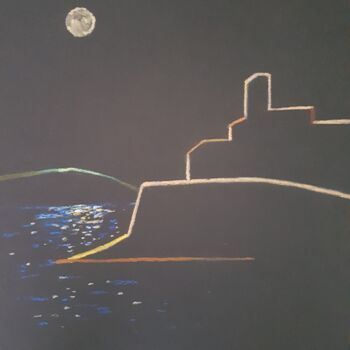 Drawing titled "Pleine lune sur les…" by Eric Audry, Original Artwork, Pastel