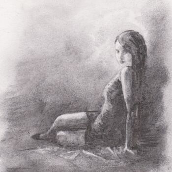Drawing titled "Femme dans la pénom…" by Eric Audry, Original Artwork, Charcoal