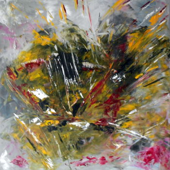 Peinture intitulée "explosion-sur-gris.…" par De, Œuvre d'art originale, Huile