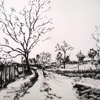 Painting titled "Le chemin" by Eleonor, Original Artwork, Ink