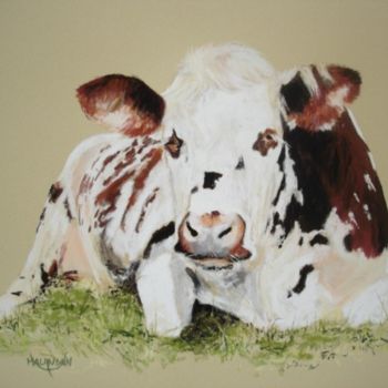 Peinture intitulée "Vache couchée" par Eric Malandain, Œuvre d'art originale