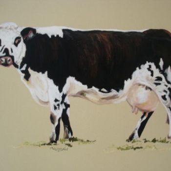 Peinture intitulée "Vache Normande 6" par Eric Malandain, Œuvre d'art originale, Huile