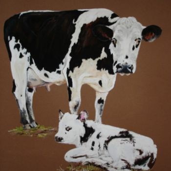 Peinture intitulée "Vache et son veau 4" par Eric Malandain, Œuvre d'art originale, Huile