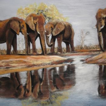 Peinture intitulée "Eléphants" par Eric Malandain, Œuvre d'art originale, Huile