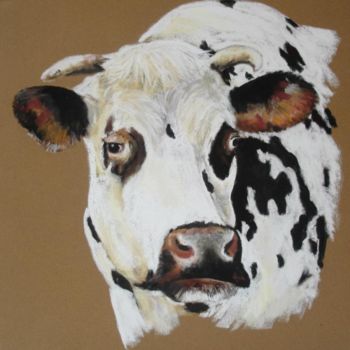 Peinture intitulée "Portrait de vache 7" par Eric Malandain, Œuvre d'art originale, Huile
